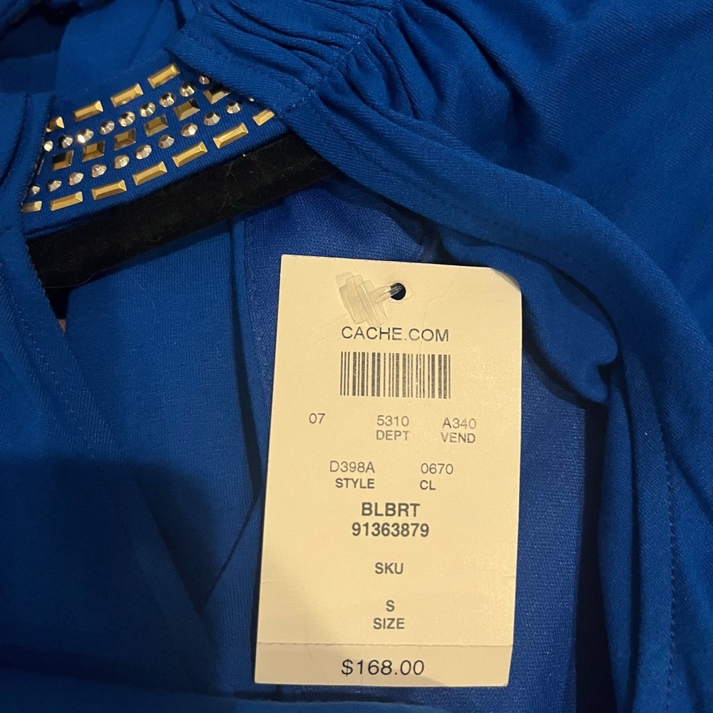 Cache Royal Blue Mini Dress with Gold Embellishments. NWT - Picture 5 of 7